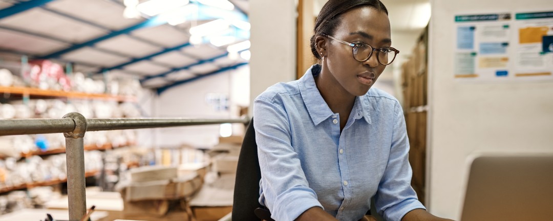 Woman working on a laptop