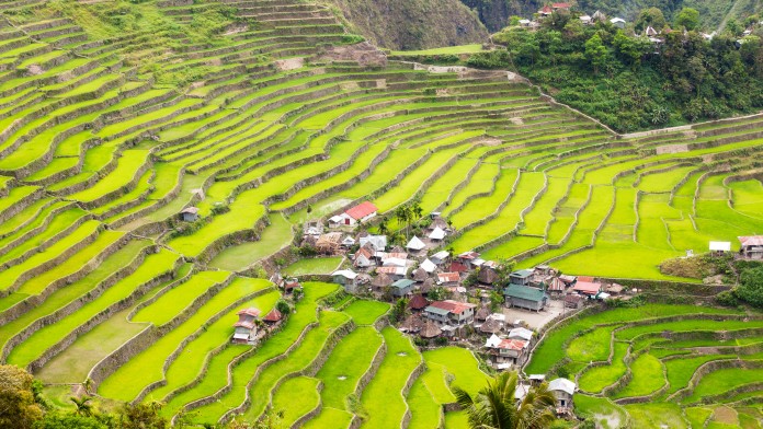 Ein Dorf in mitten von Reisterassen auf den Philippinen